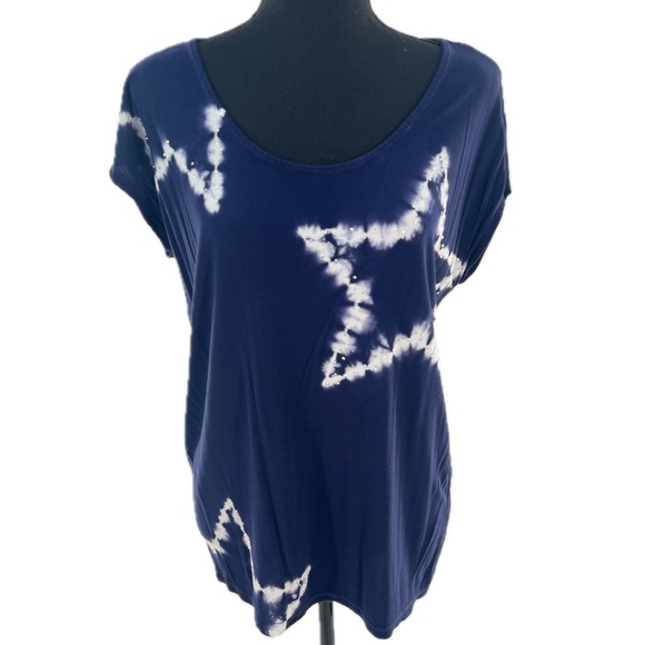 INC International Concepts Navy & White Tie-Dye Stars T-Shirt Size Medium - Picture 1 of 13